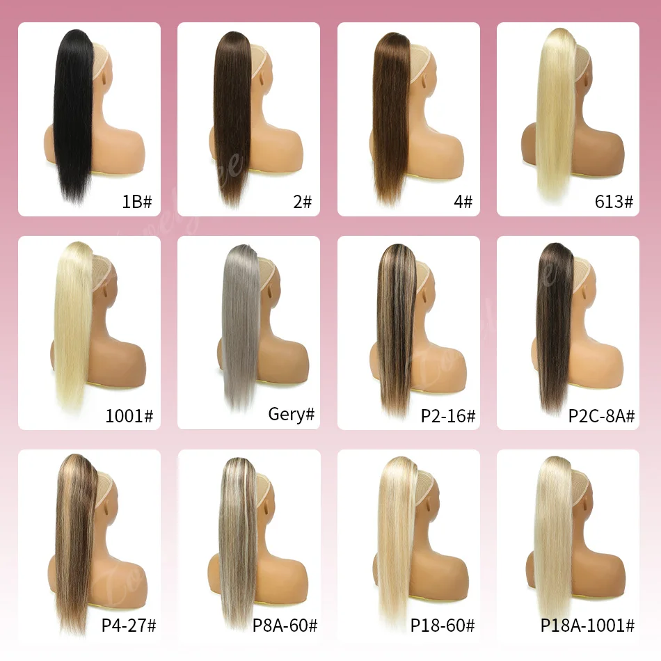 12Colors Straight Drawstring Ponytail Extension Brazilian Human Hair Extensions Drawstring Clip Ins Ponytail 14-26Inch For Salon