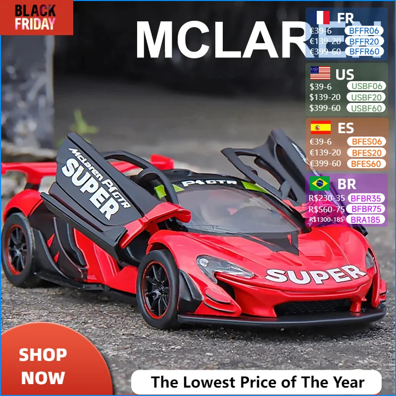 1:32 McLaren P1 GTR Supercar Alloy Car Toy Car Metal Collection Model Car Sound And Light Pull Back Toys For Children