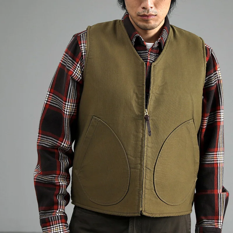 0403# Winter New American Retro Thickened Velvet Naval N1 Deck Vest Men's Fashion 40% Cashmere Washed Casual Cargo Waistcoat