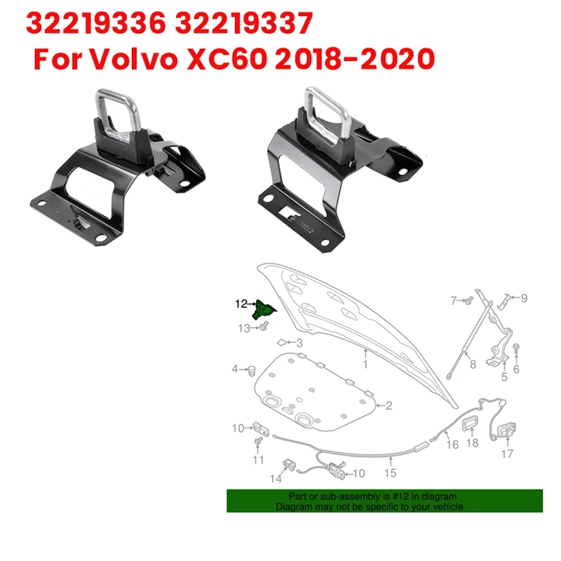 

1Pair Car Front Hood Lock Bracket Safety Catch 32219336 32219337 For Volvo XC60 2018-2020 Bonnet Hook Catch Brace Accessories