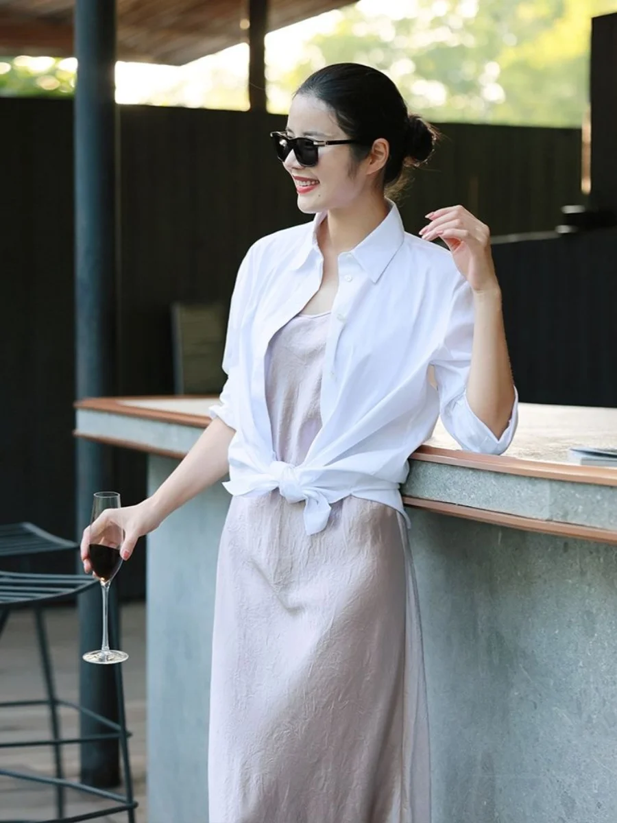 ゆったりとした女性用オリジナルバージョン ホワイト イルト 通勤 スリーブ ロング スリーブ カラー ポリエステル混紡 ビジネス カジュアル イルト