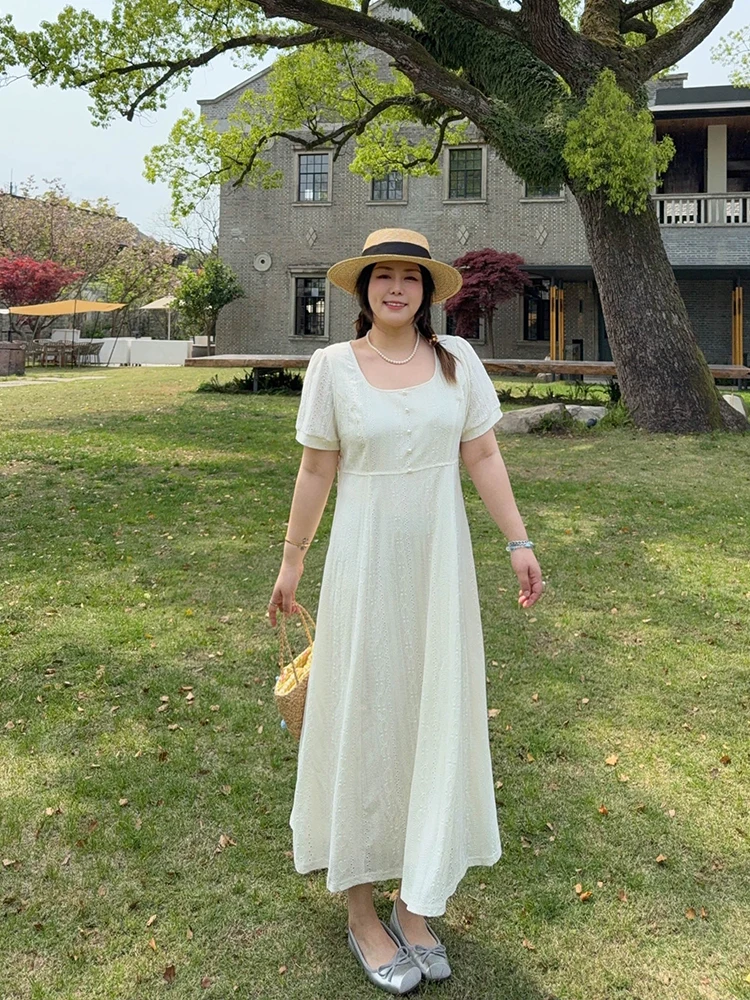 

Женское летнее платье VOGANA большого размера, модель Dr Gentle, с вырезом «капля», ажурной отделкой на талии, приталенное, А-силуэт, в корейском стиле, с рукавами-фонариками.