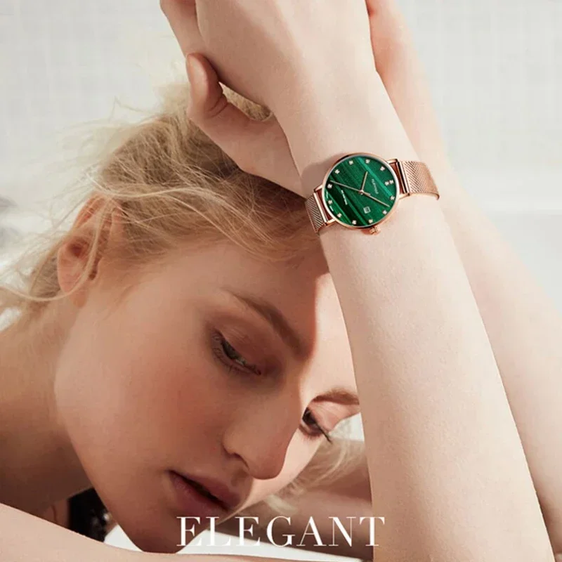 Petite montre à quartz étanche pour femme, ensemble de diamants, montre légère, luxe simple, Ins Os, vert, haute qualité