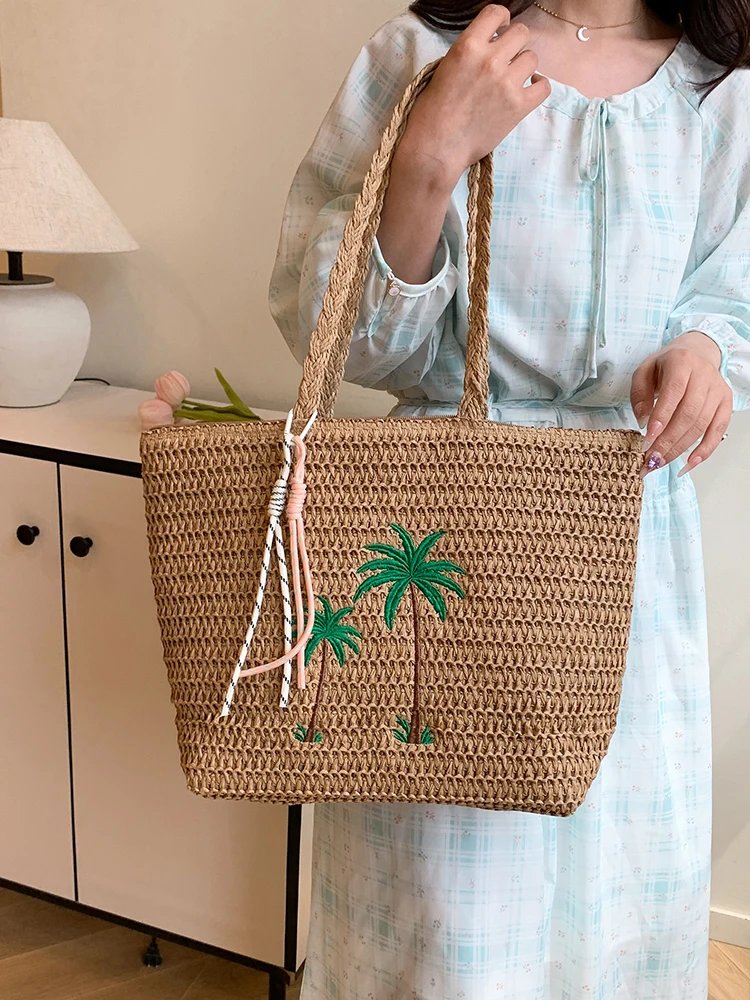 

Large Capaci Commuter Tote Bag Women's Handwoven St Bag Beach Vaion Sle Summer 2025 New Faion Soft Square ape