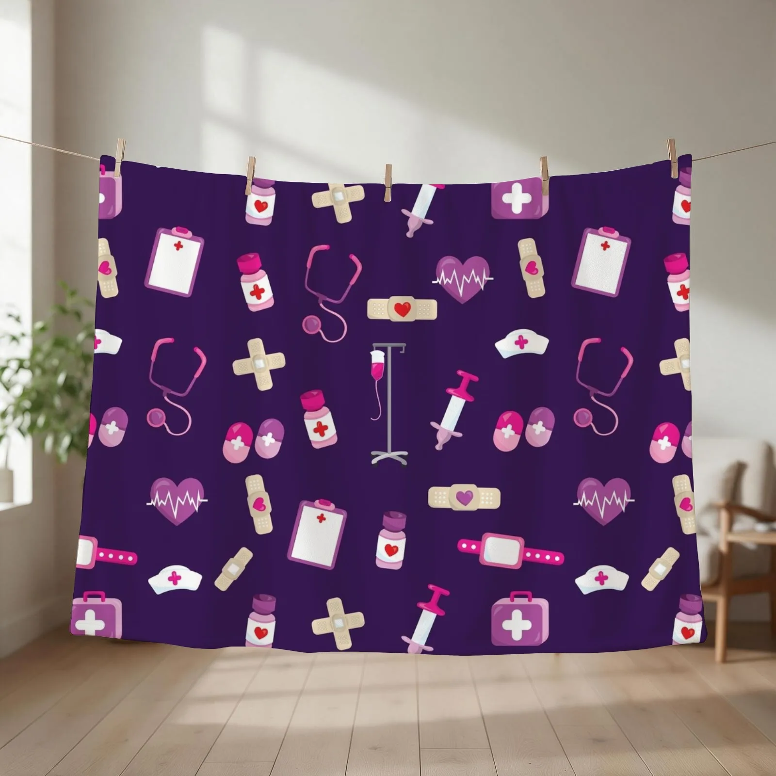 Cute Hospital Medical pattern Gift for nurses Throw Blanket couch cozy soft plush fuzzy picnic outdoor blanket