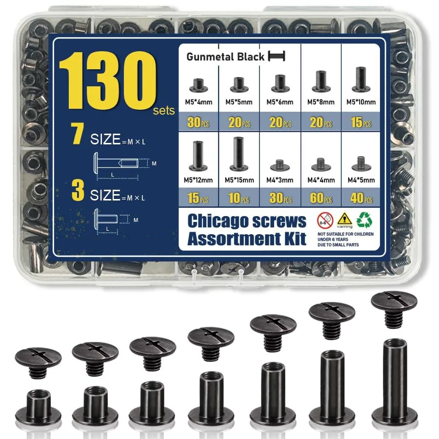 

130 шт. M4 M5 из углеродистой стали, черные винты Chicago, заклепки для ногтей, шпильки, кожаная сумка, фотоальбом, винт для сборки приклада, заклепка для ногтей