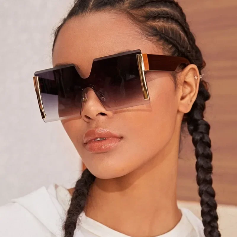 Fashion Large Frame Personalized Sun Glasses Women UV400 Versatile Sunglasses European American Conjoined Frameless Glasses