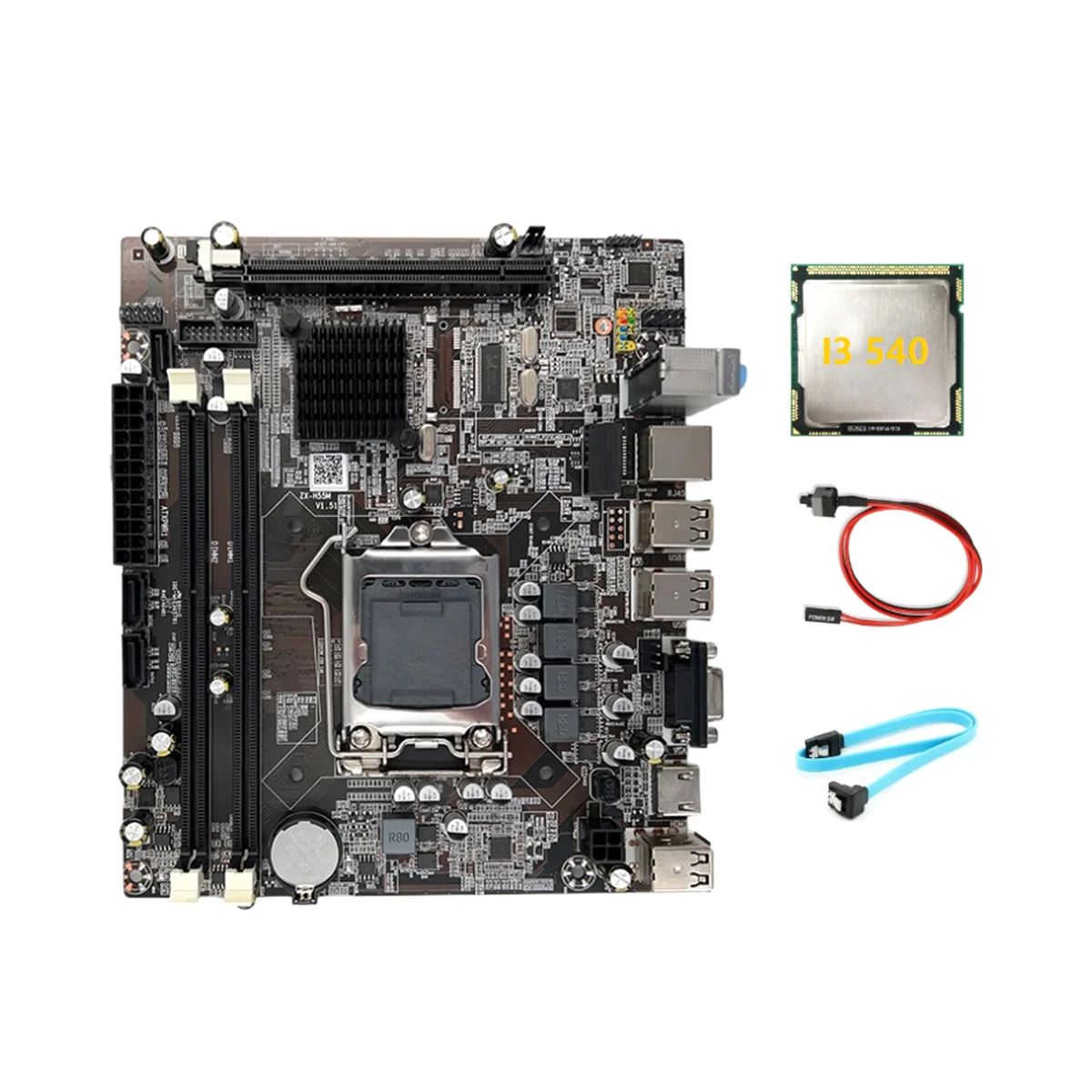 H55 Motherboard LGA1156 Supports I3 530 I5 760 Series CPU DDR3 Memory Motherboard+I3 540 CPU+SATA Cable+Switch Cable