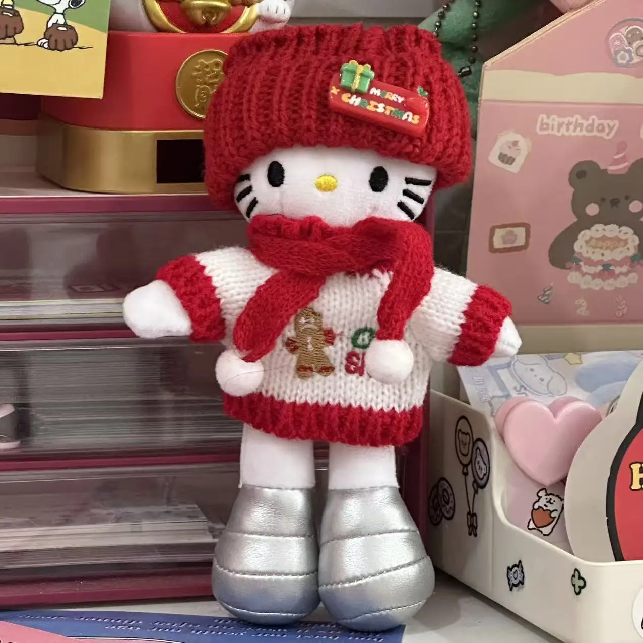 Falda roja de Hello Kitty de dibujos animados, llavero de muñeco de peluche relleno de algodón Pp, colgante Kawaii, corazón de niña dulce, juguete de regalo de Navidad
