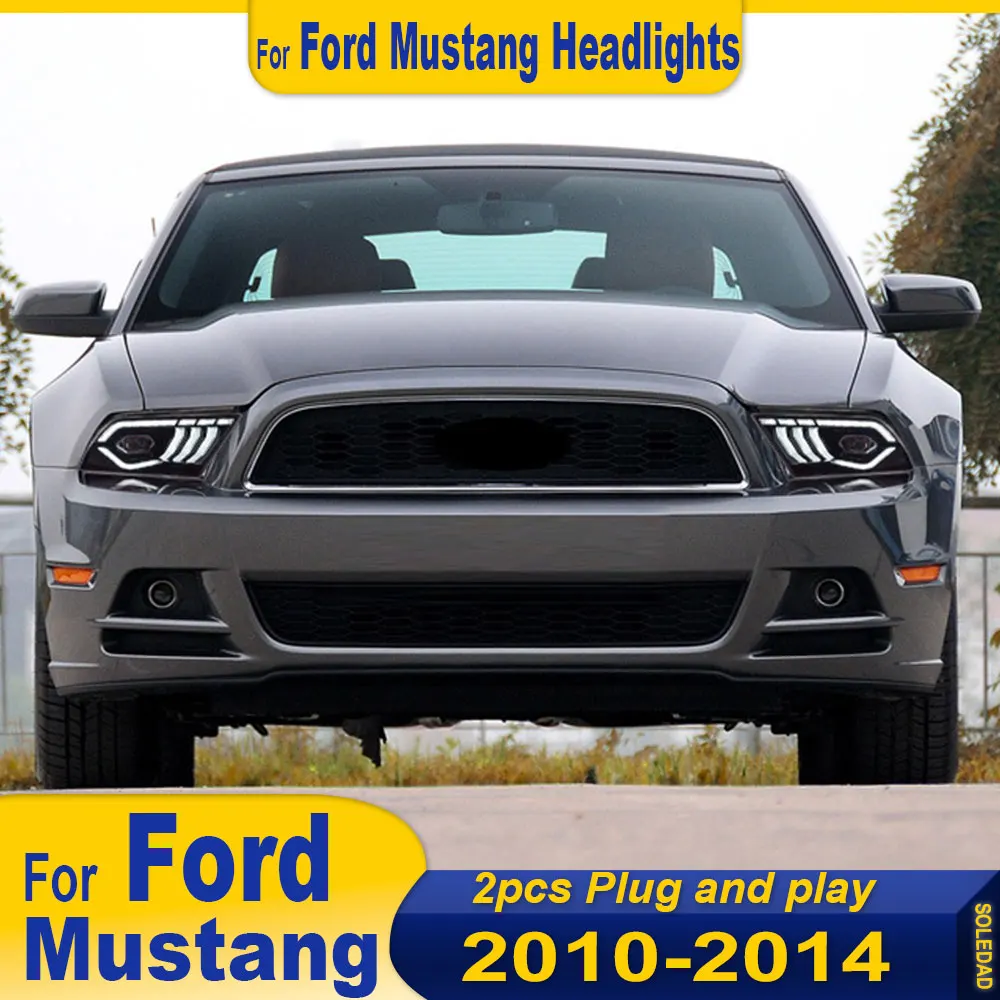 

Автомобильные светодиодные фары в сборе для Ford Mustang 2010-2014, фара со светодиодными DRL, динамические поворотные передние фары Plug and Play
