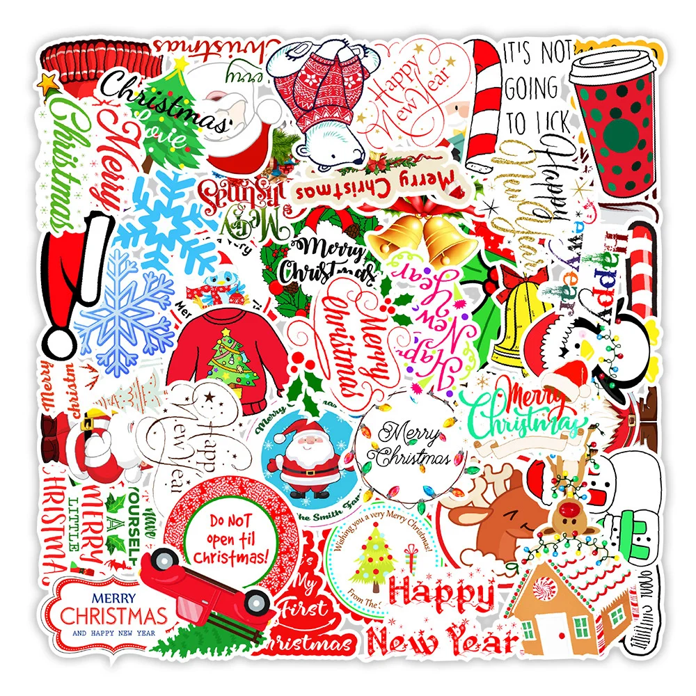 10/30/50PCS Cartoon Christmas Stickers Series Santa Claus Graffiti Kids Gift Luggage Laptop Guitar DIY iPad Decoration Wholesale