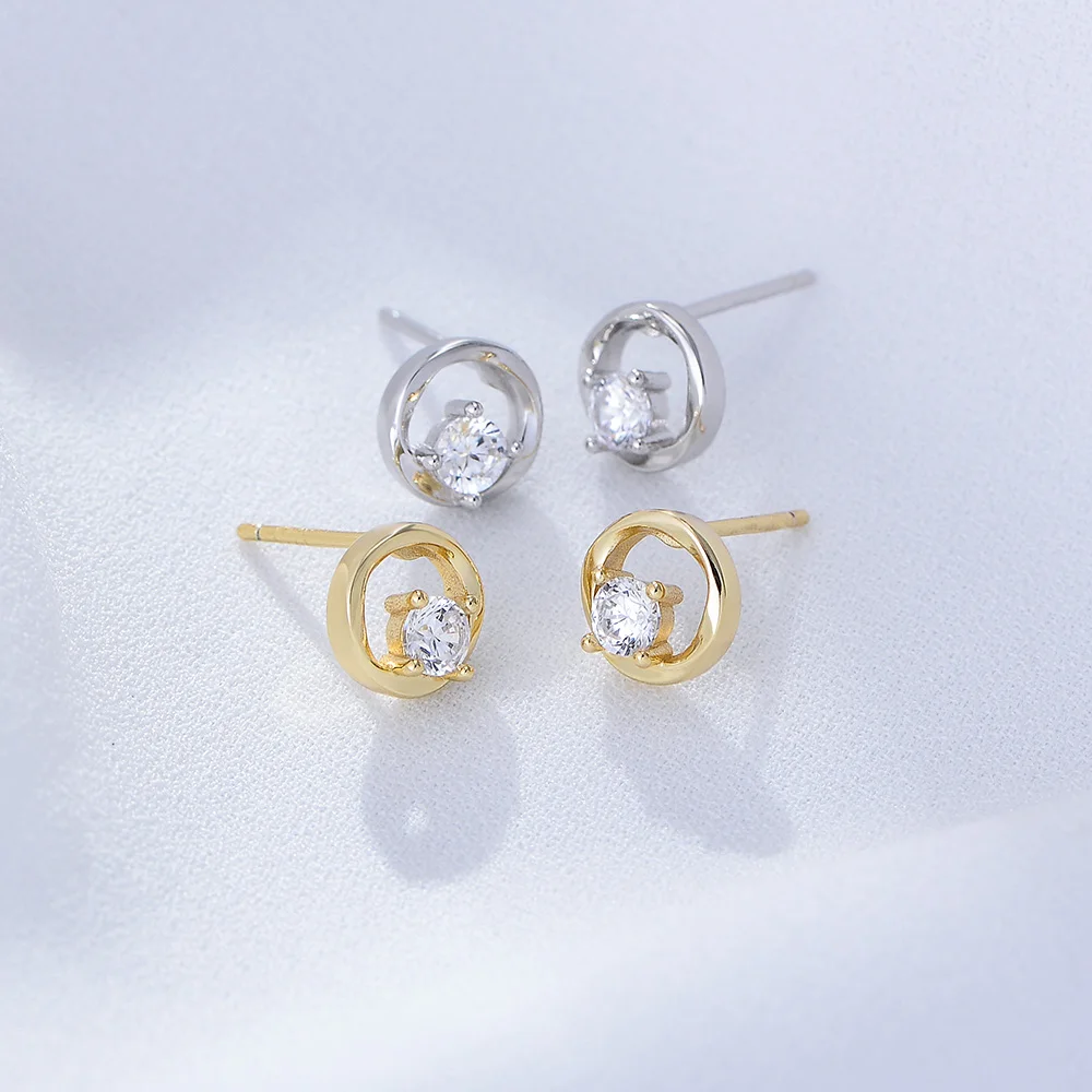 S925 فضة هندسية مستديرة الجوف الزركون أقراط للنساء أنيقة الراقية تصميم الحد الأدنى مجوهرات فاخرة #6