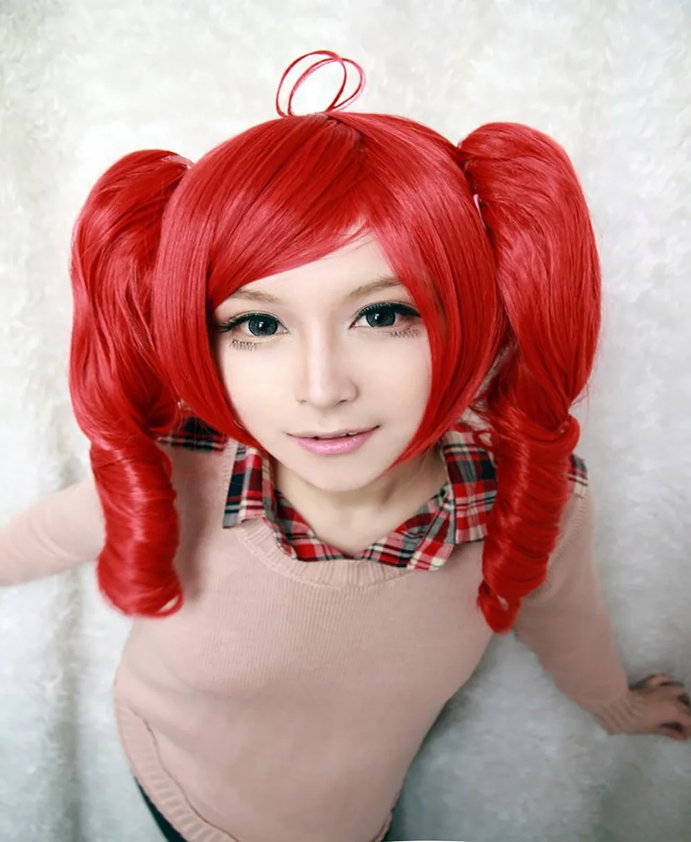 hairjoy-人工毛-新しいボーカロイド-カサネ-テト-ミディアムウェーブ-編み込みレッド-コスプレウィッグ