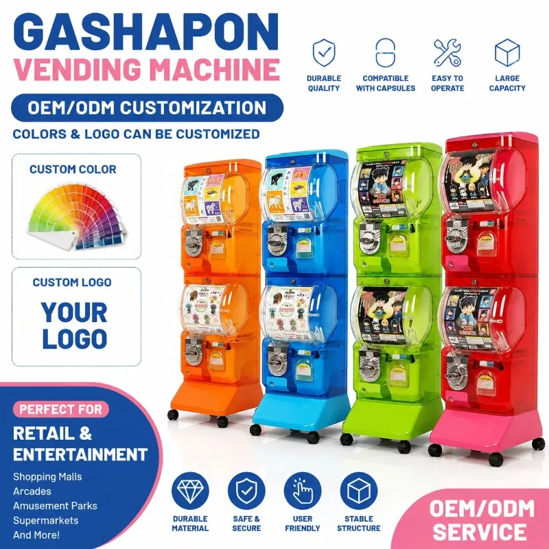 Customized nonelectric dual‑tier mechanical capsule dispenser stackable bouncy ball gacha machine english panel grocery store