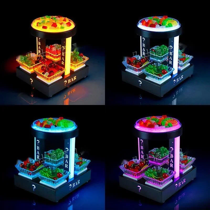 

Double Layer Acrylic Luminous Fruit Holder KTV Bar Snack Storage Tray Colorful LED Food Display Rack for Nightclub and Party Use