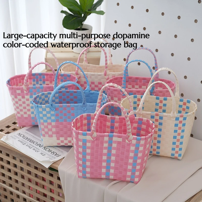 

Waterproof Large-capacity Multi-purpose Dopamine Color Multifunctional Home Storage Bag Woven Shopping Bag