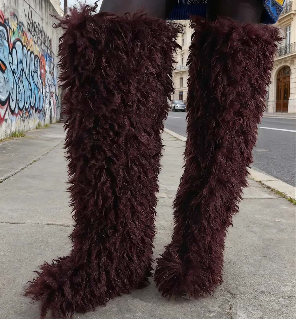 

IPPEUM Thigh High Mongolian Fur Boots For Women Winter Plush Long Boots 2025 Knee High Boots Over The Knee High Shoes