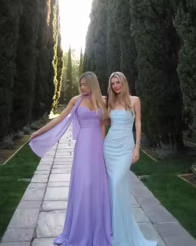 Women's Flowy Chiffon Bridesmaid Scarf Dresses Strapless Pleated Aline Sweetheart Formal Evening Party Dress