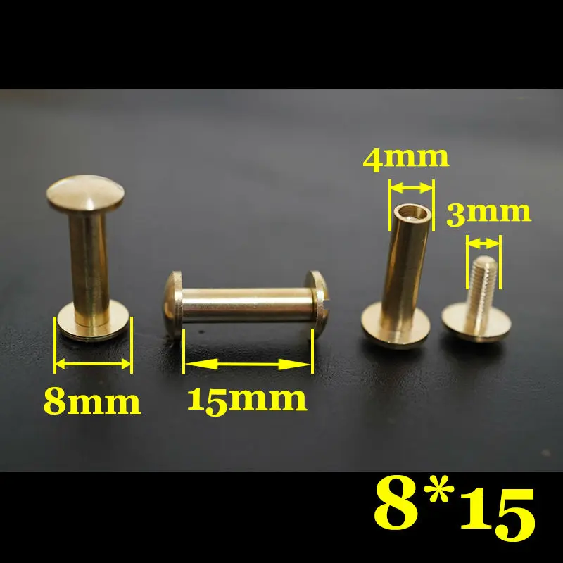 50pcs Solid Brass Binding Chicago Screws Nail Stud Rivets For Photo Album Leather Craft Studs Belt Wallet Fasteners 8mm Dome Cap