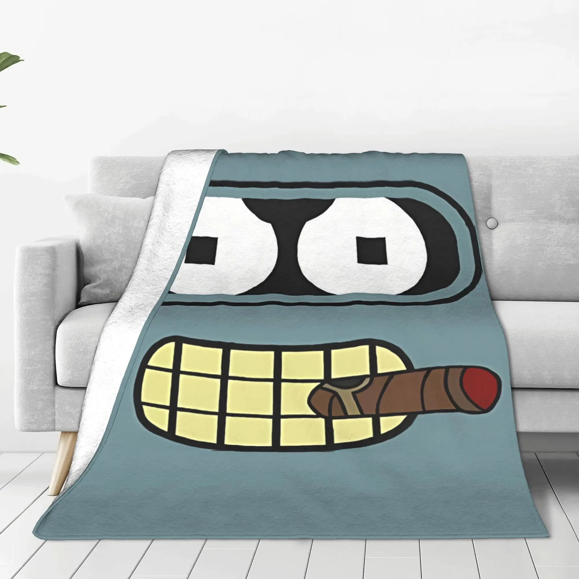 1PC Home Cute Room Decor Metal Robot Blanket Throw Blanket Futurama Novelty Warm Blanket All Season