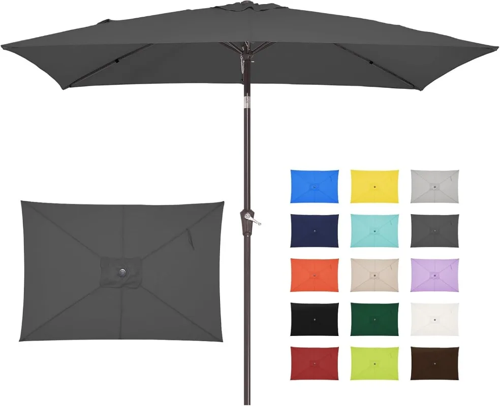 

6.5x10 ft Rectangular Patio Umbrellas Outdoor Market Umbrella with Push Button Tilt and Crank, Table Umbrella 6 Sturdy Ribs UV