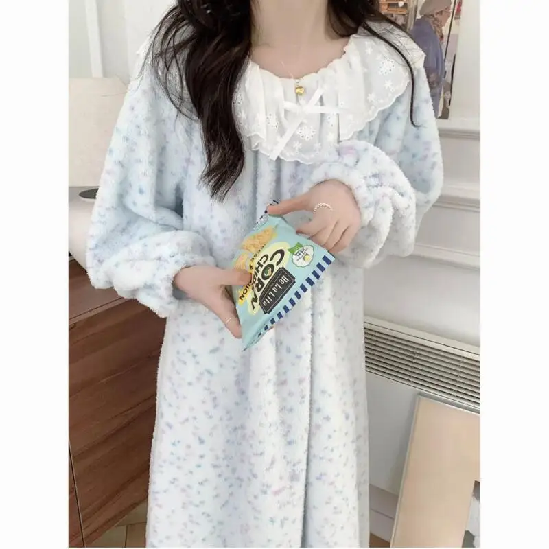 

Женская одежда, ночная рубашка из кораллового флиса, осенне-зимняя милая сиамская пижама, модель, утепленная домашняя одежда, удобная мода