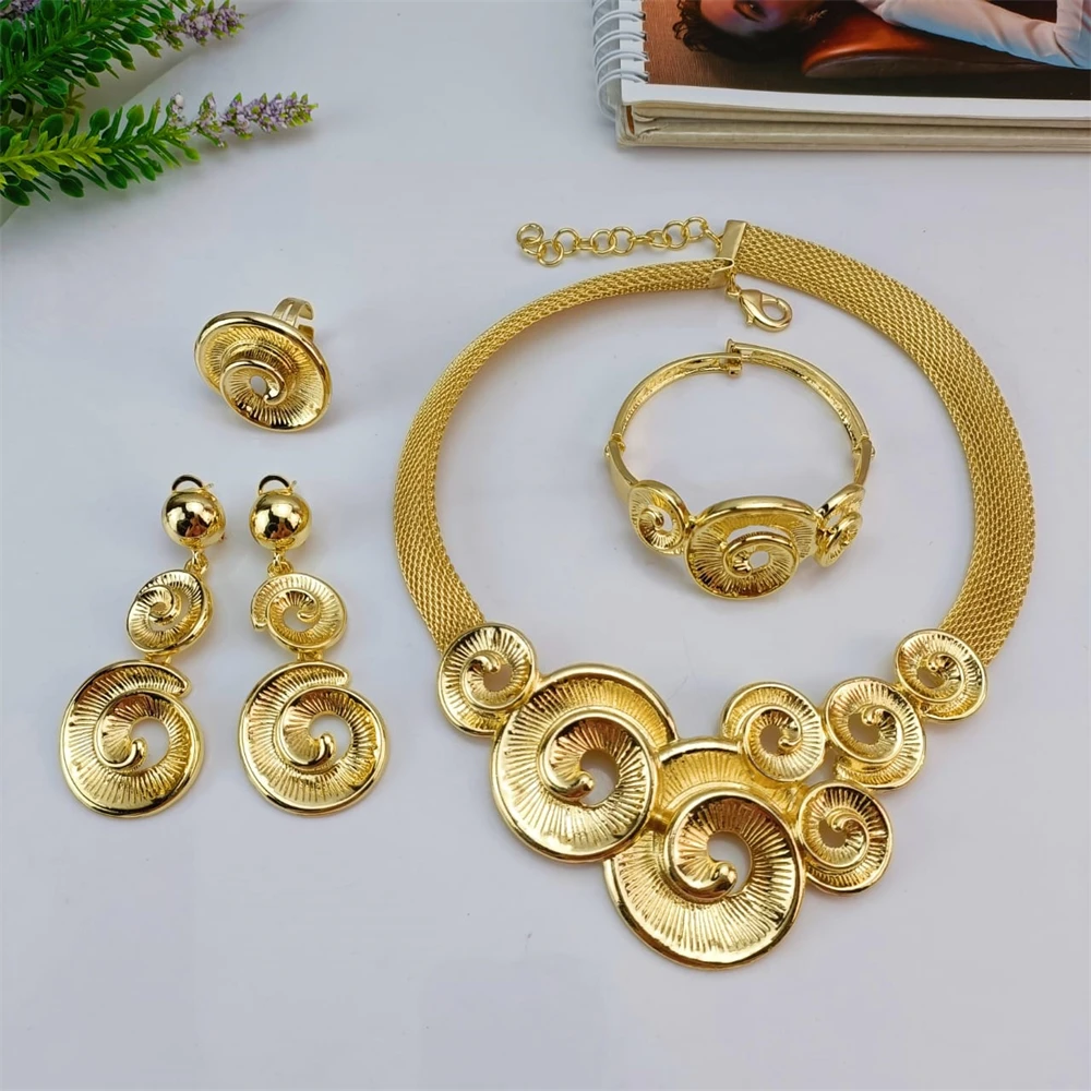 

EMMA Fashion Popular Woman Necklace Jewelry Set Big Simple Earrings Ring Bracelet Banquet Bijoux For Mama Mother