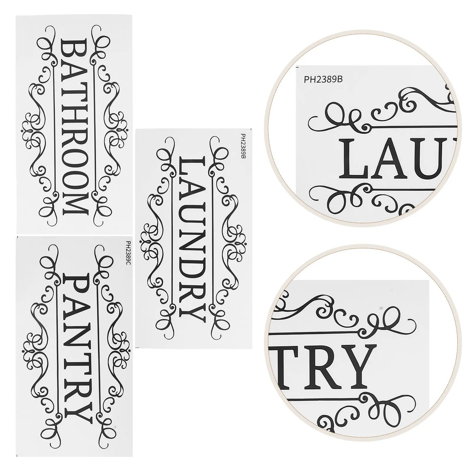 6Pcs Multifunction Door Sign Stickers Minimalist Rectangle Labels for Bathroom Laundry Pantry Storage Kitchen Office