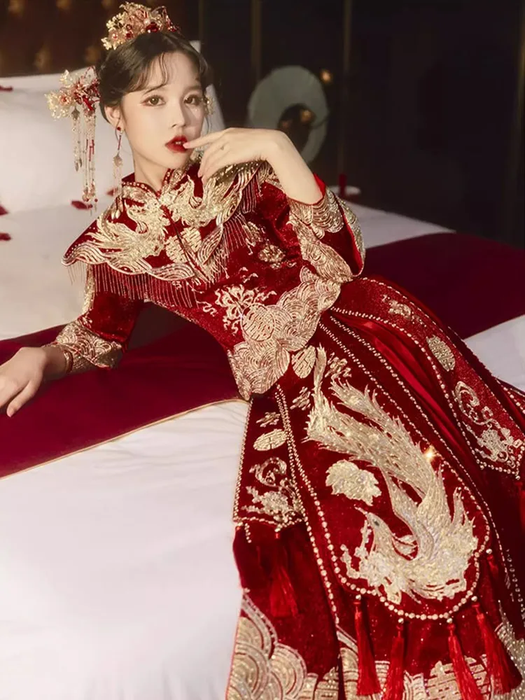 

Новое свадебное платье невесты большого размера, платье дракона и феникса.