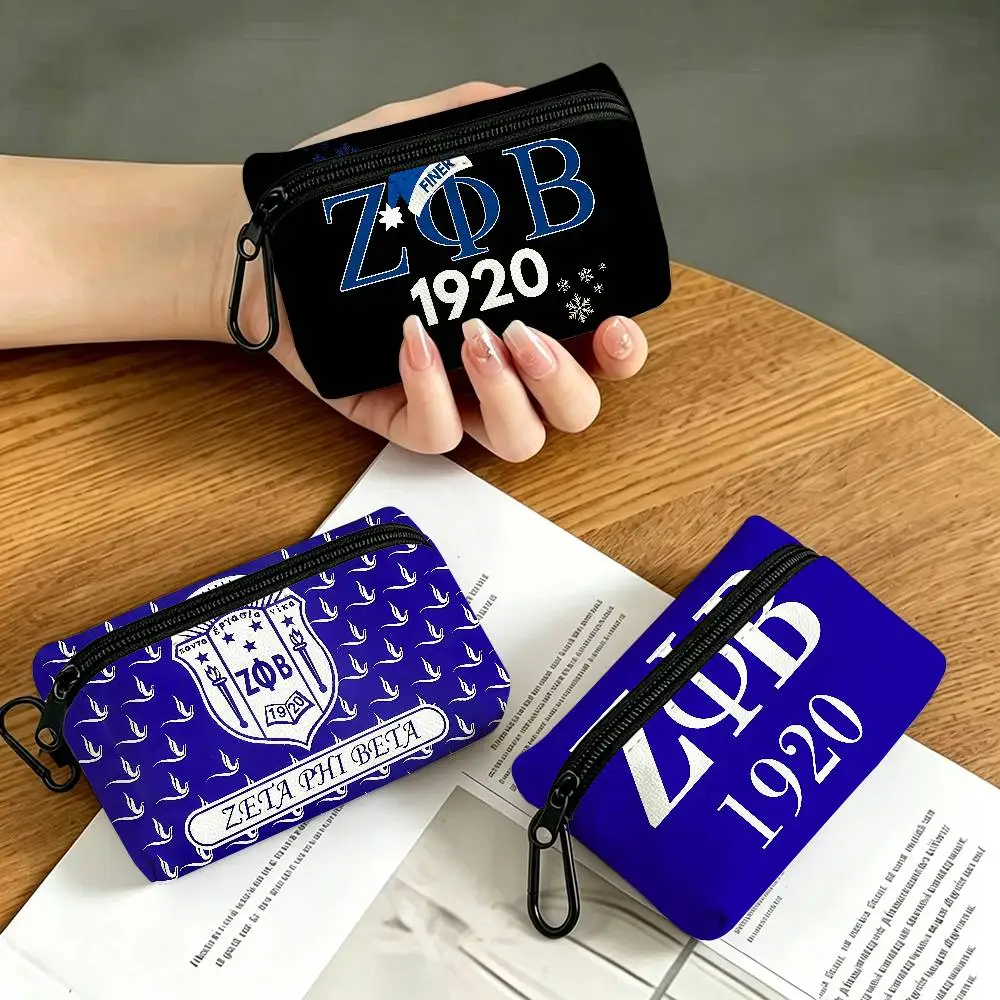 Zeta Phi Beta Sorority Wear-resistant Oxford Cloth Coin Purse Portable Backpack Hanging Card Storage Bag