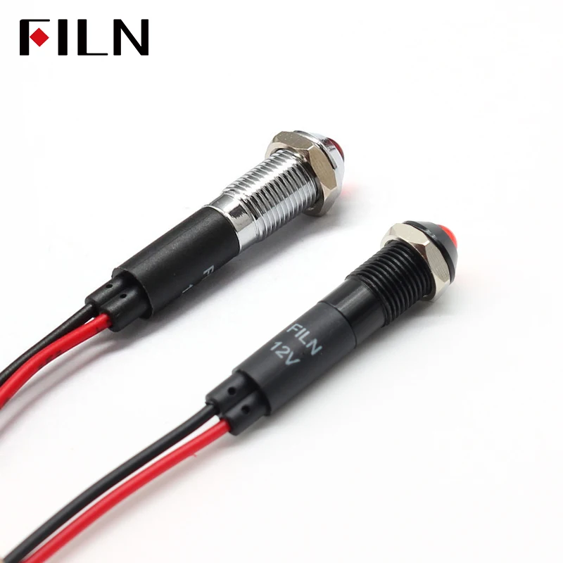 Pannello luminoso a LED FILN da 8 mm Guscio in metallo nero Mini 12V 24V 110V 220V con cavo da 20 cm Testa rialzata montata su pannello luminoso a LED