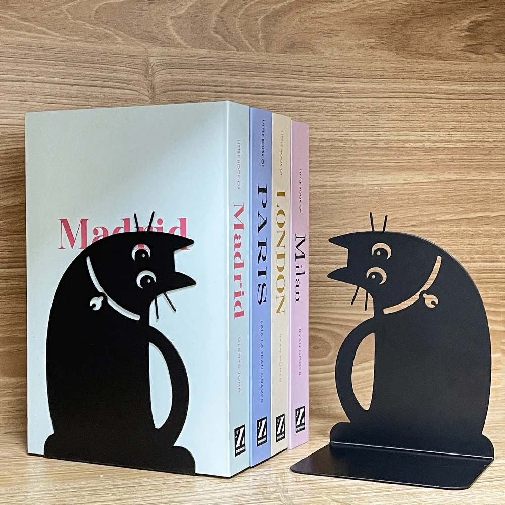 

Милые офисные металлические подставки для книг, очаровательные декоративные подставки для книг с черным котом для стола, украшение для книжной полки, подарок для любителей кошек для женщин