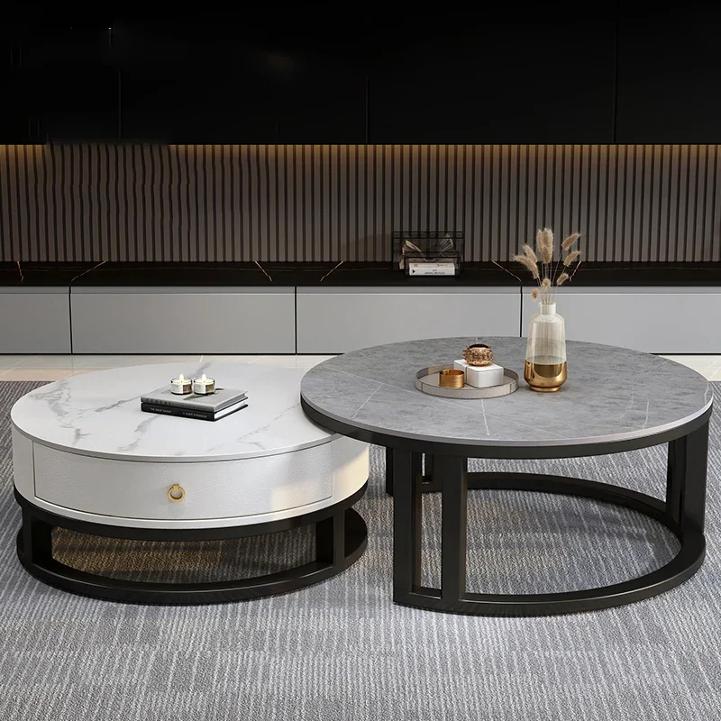 أدراج تخزين طاولة القهوة المستديرة المنخفضة لغرفة المعيشة طاولة القهوة الحديثة تصميم بسيط Mesas De Centro Para Sala الأثاث الذكي #3