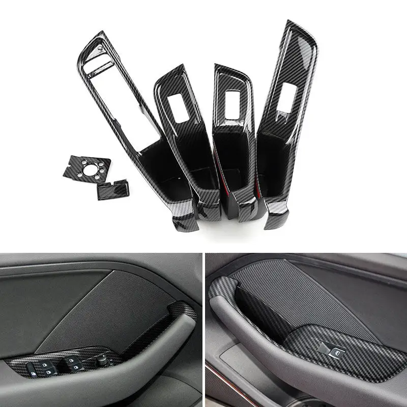 

LHD For Audi A3 8V 2015 2016 2017 - 2020 ABS Carbon Fiber Texture Door Window Switch Button Frame Doors Armrest Panel Cover Trim