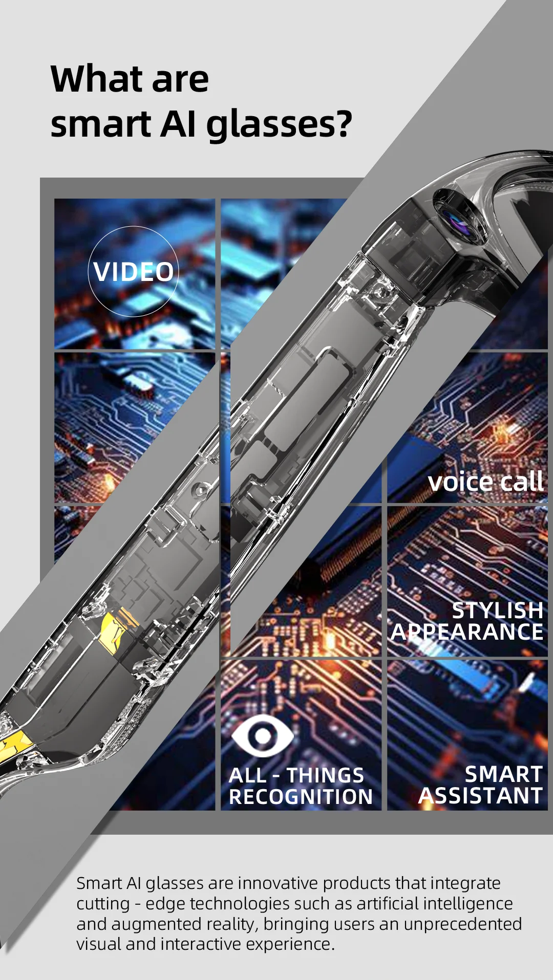 نظارات ذكية فائقة الدقة AI 2000 وات PX 1080P تدعم كاميرا متعددة الوظائف BT Call Voice Assistant WIFI Transmission 3C شحن سريع