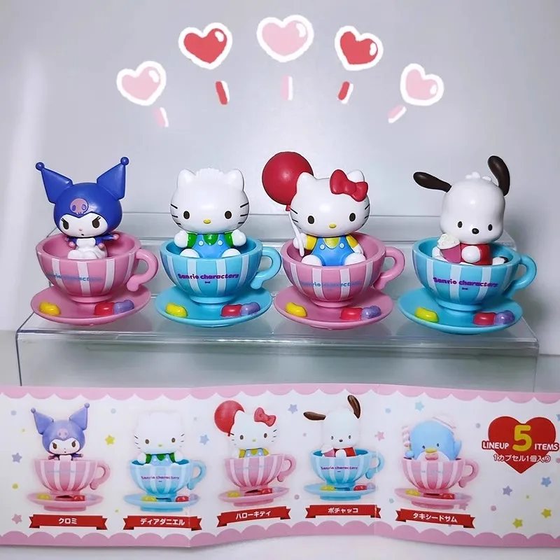 5 Buah Mainan Gashapon Karakter Sanrio Cangkir Kopi Hello Kitty untuk Hadiah Anak-anak Model Koleksi Ornamen