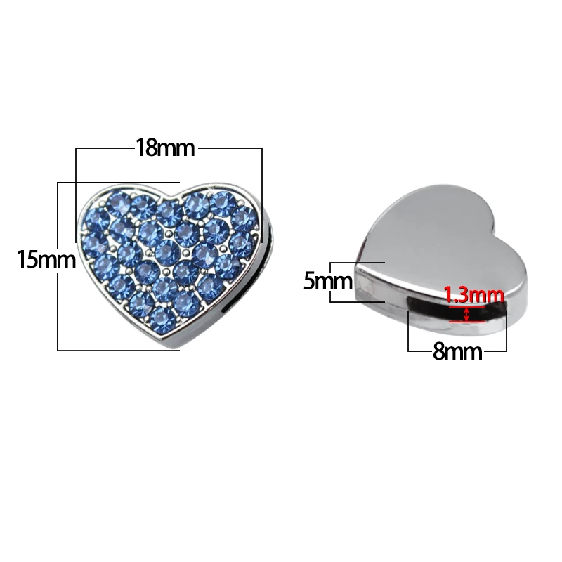 30PCS/lot hole 8MM Heart Slide Charms dog bone diy charm Fit For 8mm Leather Wristband Bracelet Keychains making