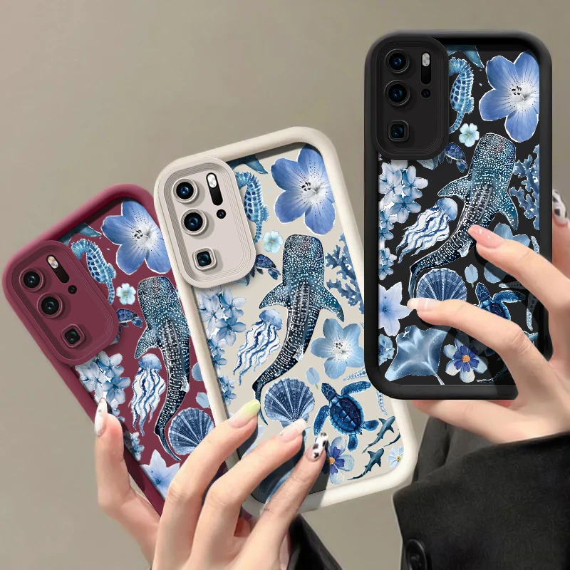 حافظة لهاتف هواوي P50 Pro P Smart Pro Y9 Prime 2019 Y7A Y9S P40 Lite 5G P30 P20 غطاء حوت السلحفاة البحرية