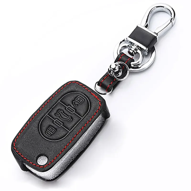 Leather Key Case for Audi A1 A4 B6 A6 C5 Tt 8N Silicone Car Key Cover 3 Button Key Holder Keychain Accessories Protection