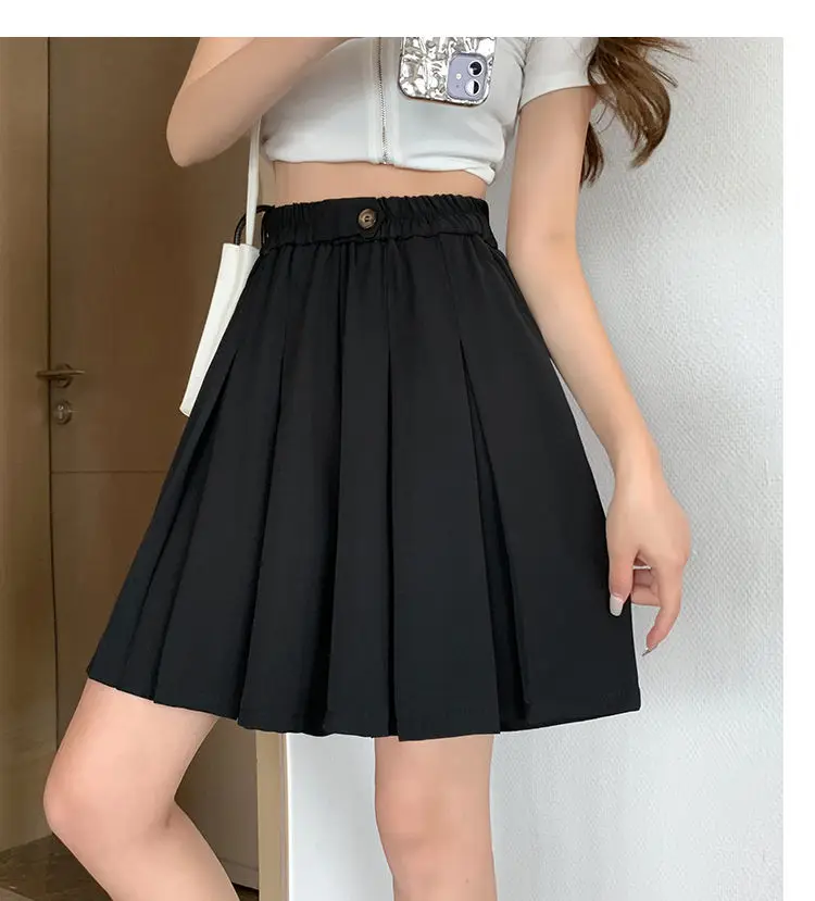 

Chic Pleated Folds Shorts Skirts Women Fashion Korean Thin Summer Elastic Waist Hot Pants Casual Solid Simple Loose Shorts