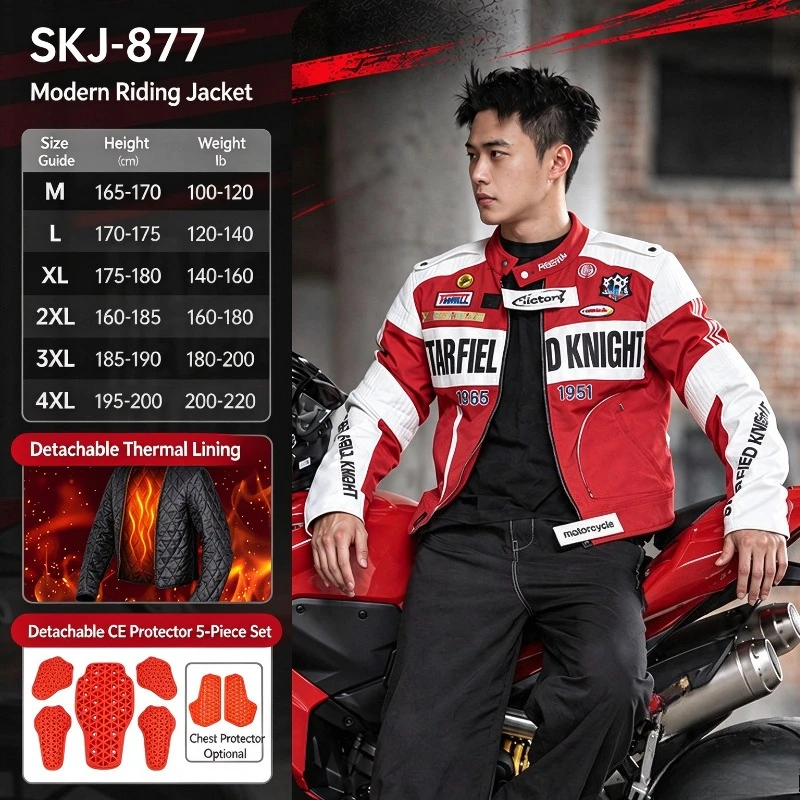 STARFIELD KNIGHT Motorcycle Riding Jacket Men Stand Collar Embroidered Patchwork Racing Style All Season Biker Coat