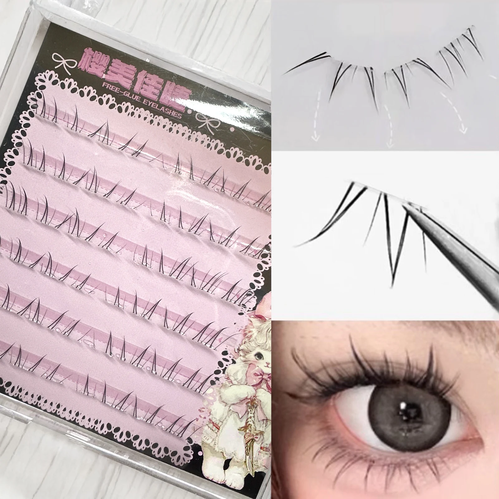 

4-6mm Individual Bottom Lash Clusters No Glue Need C Curl Black Lower Eyelash Self-adhesive Lash Extensions Cosplay DIY Makeup
