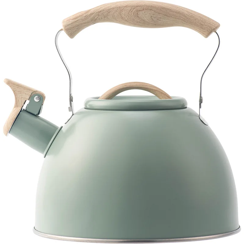 Light green folding handle whistle kettle Amazon whistle pot European and American exquisite 3L ringing kettle flat bottom