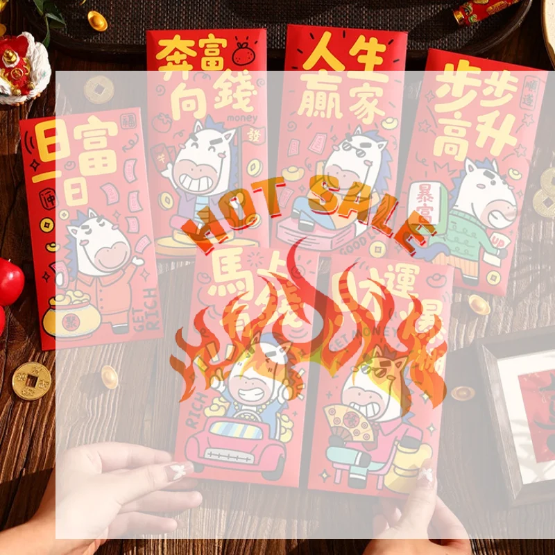 

6Pcs Cartoon Pony Pattern Red Envelope Horse Year Red Pocket Chinese New Year Money Envelope For Spring Festival Envelope
