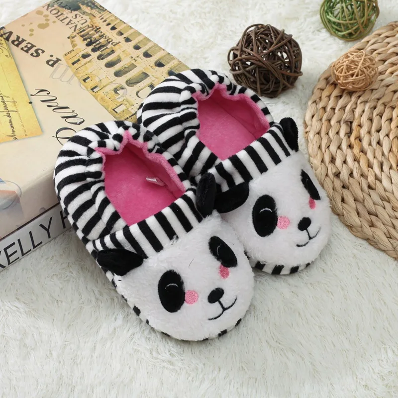 Toddler Boy Slippers Indoor Winter Cute Kawaii Panda Plush Warm Kids Girls House Footwear Soft Rubber Sole Home Shoes Baby Items