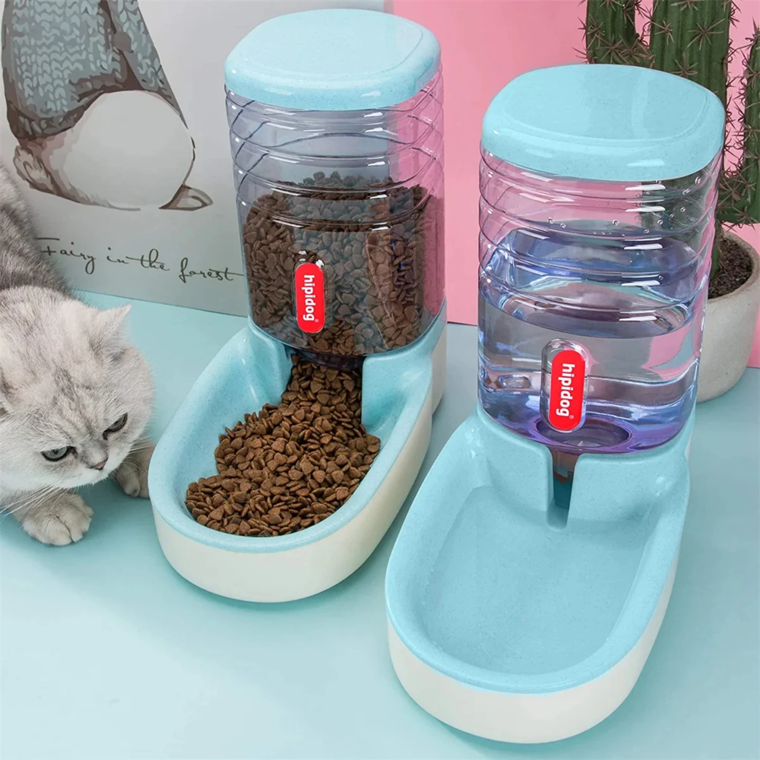 

Automatic Pet Feeder Small Medium Pets Food Waterer Set 3.8L Travel Supply Gravity Dispenser for