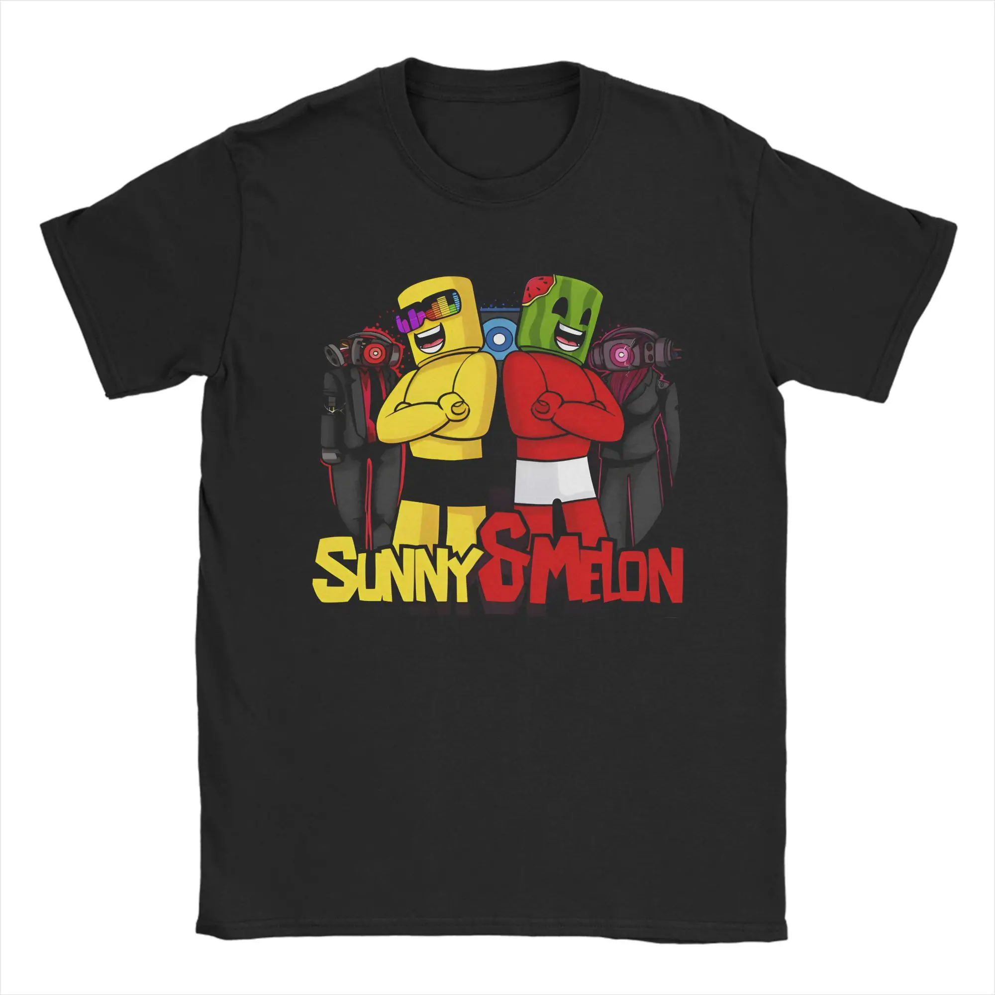 Sunny And Melon Circle Poster With Speaker Characters T Shirt Summer  Cotton T-Shirts For Male Tshirt Short Sleeve Y2K Tees