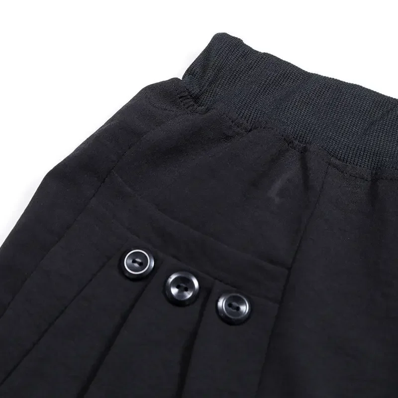 Spring Autumn Women's Clothing Solid Color Elastic High Waisted Pockets Button Casual Trousers Straight Pencil Office Lady Pants