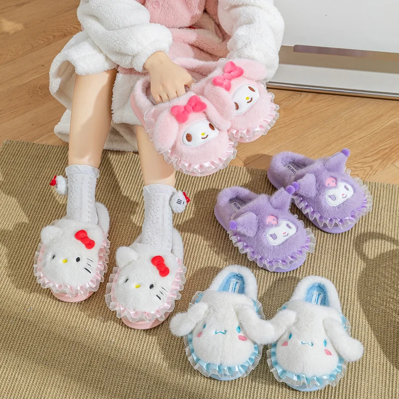 أطفال النعال أحذية منزلية الكرتون القطن أحذية الشتاء للفتيات الدافئة المضادة للانزلاق لينة أسفل الأرجواني الوردي الأحذية حجم 14 سنتيمتر-24 سنتيمتر