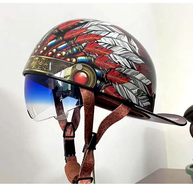 

Retro summer motorcycle helmet with sunshade helmet for men and women lightweight cruise anti-collision helmet motorcycle parts